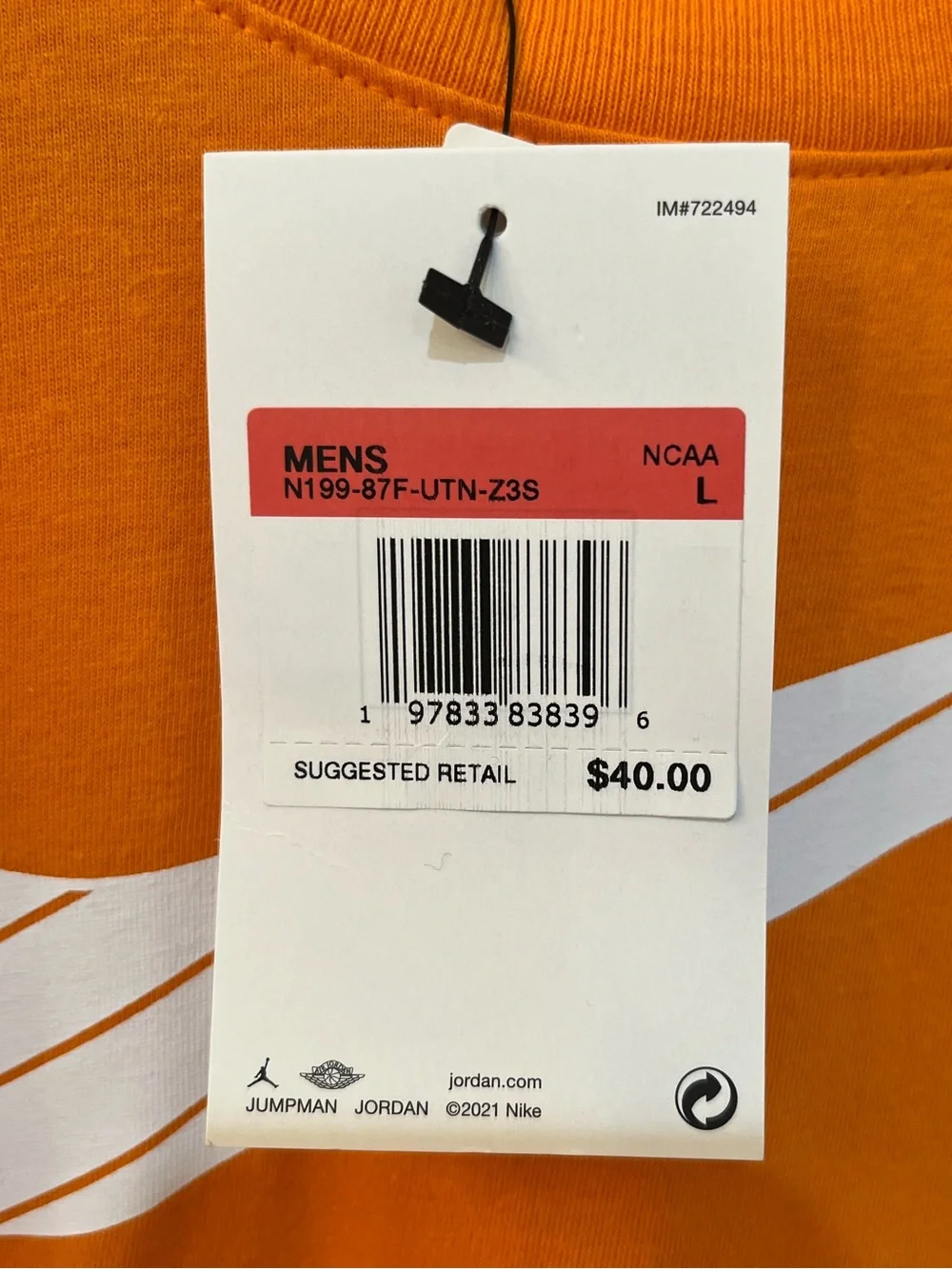 NWT Nike Tennessee Volunteers Orange Campus Mascot T-Shirt‎ Mens Size Large